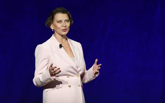 Chairperson of Universal Pictures Donna Langley speaks on stage during Universal Pictures and Focus Features presentation at CinemaCon at The Colosseum at Caesars Palace in Las Vegas, Nevada, on April 15, 2026. (Photo by VALERIE MACON / AFP)