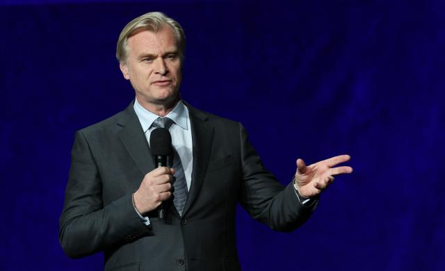 British-US filmmaker Christopher Nolan speaks on stage during Universal Pictures and Focus Features presentation at CinemaCon at The Colosseum at Caesars Palace in Las Vegas, Nevada, on April 15, 2026. (Photo by VALERIE MACON / AFP)