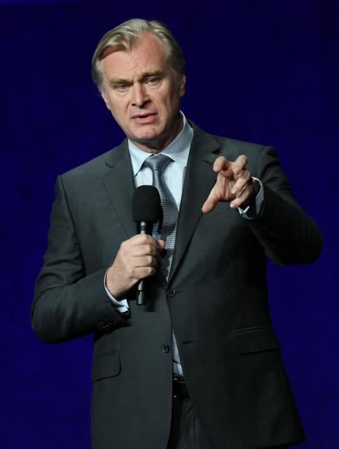 British-US filmmaker Christopher Nolan speaks on stage during Universal Pictures and Focus Features presentation at CinemaCon at The Colosseum at Caesars Palace in Las Vegas, Nevada, on April 15, 2026. (Photo by VALERIE MACON / AFP)