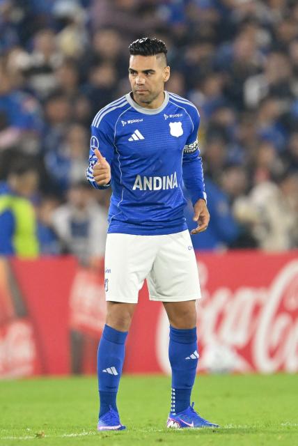Millonarios' forward #09 Radamel Falcao gestures during the Copa Sudamericana group stage football match between Colombia's Millonarios and Uruguay's Boston River at the Nemesio Camacho El Campin Stadium in Bogota on April 15, 2026. (Photo by Raul ARBOLEDA / AFP)