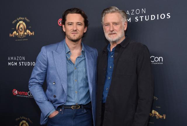 US actor Bill Pullman (R) and his son actor Lewis Pullman promote the upcoming film “Spaceballs” during the Amazon MGM Studios photo call during CinemaCon at The Colosseum at Caesars Palace on April 15, 2026 in Las Vegas, Nevada. (Photo by Chris Delmas / AFP)