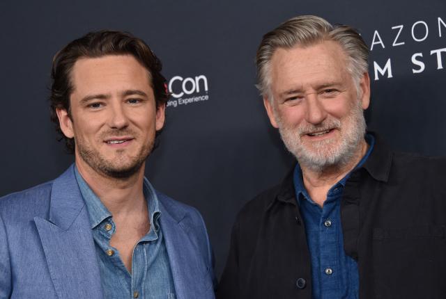 US actor Bill Pullman (R) and his son actor Lewis Pullman promote the upcoming film “Spaceballs” during the Amazon MGM Studios photo call during CinemaCon at The Colosseum at Caesars Palace on April 15, 2026 in Las Vegas, Nevada. (Photo by Chris Delmas / AFP)