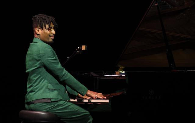 US composer Jon Batiste promotes the upcoming film "The Thomas Crown Affair" during the Amazon MGM Studios presentation at CinemaCon at The Colosseum at Caesars Palace on April 15, 2026 in Las Vegas, Nevada. (Photo by VALERIE MACON / AFP)