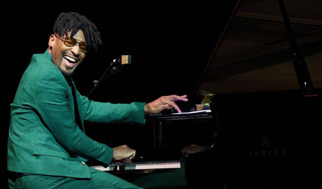US composer Jon Batiste promotes the upcoming film "The Thomas Crown Affair" during the Amazon MGM Studios presentation at CinemaCon at The Colosseum at Caesars Palace on April 15, 2026 in Las Vegas, Nevada. (Photo by VALERIE MACON / AFP)