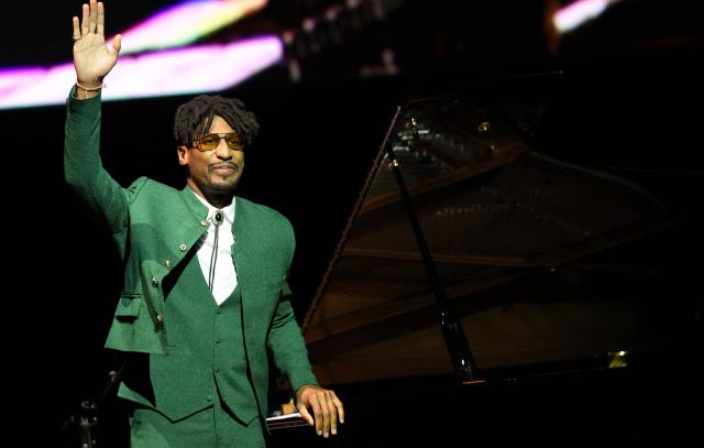US composer Jon Batiste promotes the upcoming film "The Thomas Crown Affair" during the Amazon MGM Studios presentation at CinemaCon at The Colosseum at Caesars Palace on April 15, 2026 in Las Vegas, Nevada. (Photo by VALERIE MACON / AFP)