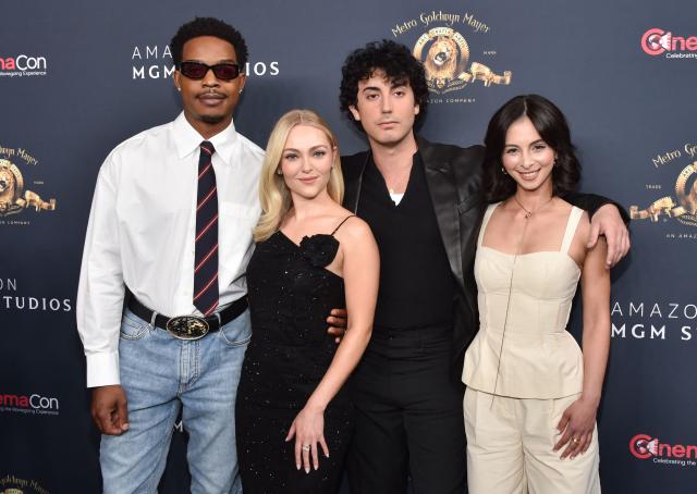 (L/R) Actors Stephan James, Annasophia Robb, Anthony Ippolito and Kiki Seto promote the upcoming film “I Play Rocky” during the Amazon MGM Studios photo call during CinemaCon at The Colosseum at Caesars Palace on April 15, 2026 in Las Vegas, Nevada. (Photo by Chris Delmas / AFP)