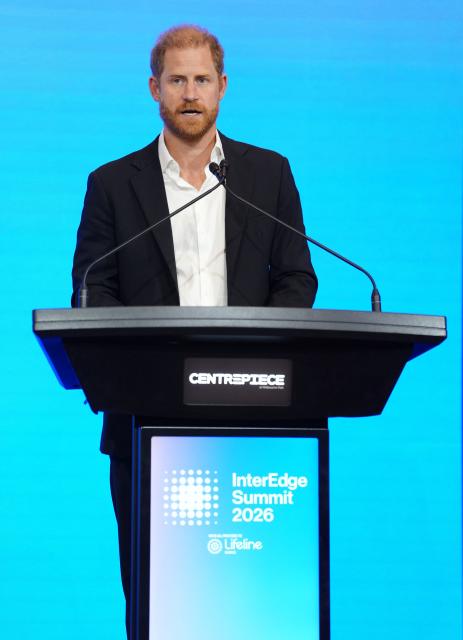 Britain's Prince Harry, Duke of Sussex, delivers a keynote speech during the InterEdge Summit at Centrepiece in Melbourne on April 16, 2026. (Photo by Jonathan Brady / POOL / AFP)
