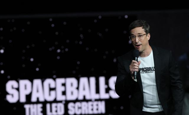 US director Josh Greenbaum promotes the upcoming film "Spaceballs: The New One" during the Amazon MGM Studios presentation at CinemaCon at The Colosseum at Caesars Palace on April 15, 2026 in Las Vegas, Nevada. (Photo by VALERIE MACON / AFP)