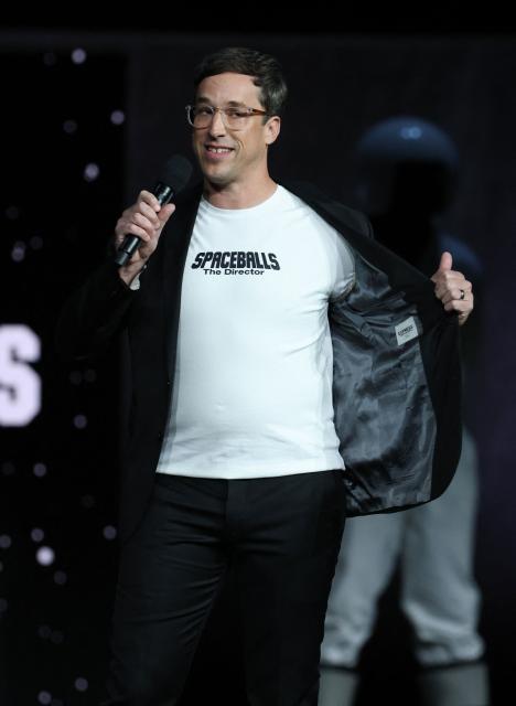 US director Josh Greenbaum promotes the upcoming film "Spaceballs: The New One" during the Amazon MGM Studios presentation at CinemaCon at The Colosseum at Caesars Palace on April 15, 2026 in Las Vegas, Nevada. (Photo by VALERIE MACON / AFP)