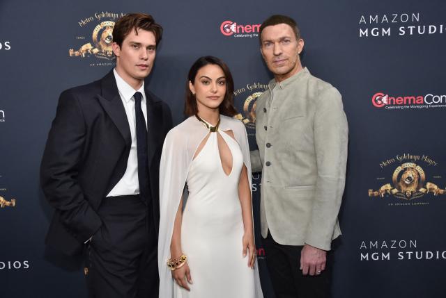 (L/R) British actor Nicholas Galitzine, US actress Camila Mendes and US director Travis Knight promote the upcoming film “Masters of The Universe” during the Amazon MGM Studios photo call during CinemaCon at The Colosseum at Caesars Palace on April 15, 2026 in Las Vegas, Nevada. (Photo by Chris Delmas / AFP)