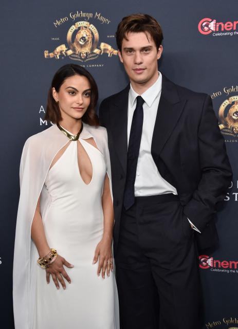 US actress Camila Mendes (L) and British actor Nicholas Galitzine promote the upcoming film “Masters of The Universe” during the Amazon MGM Studios photo call during CinemaCon at The Colosseum at Caesars Palace on April 15, 2026 in Las Vegas, Nevada. (Photo by Chris Delmas / AFP)