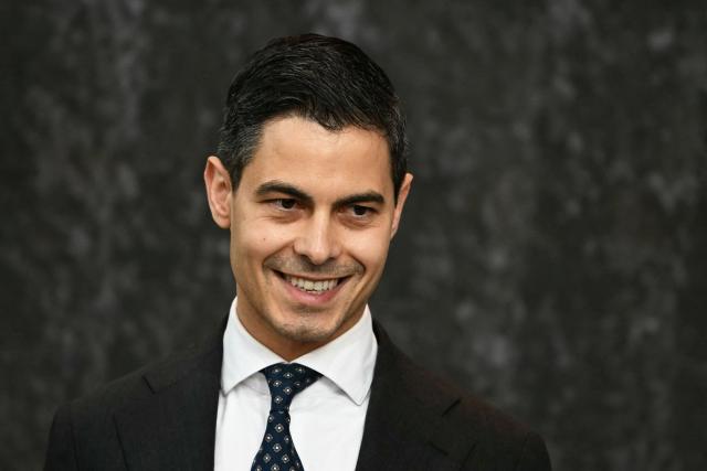 Dutch Prime Minister Rob Jetten delivers a speech during the Roosevelt Foundation's International Four Freedoms Awards ceremony in Middelburg on April 16, 2026. (Photo by NICOLAS TUCAT / AFP)