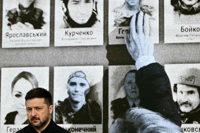 Ukraine's President Volodymyr Zelensky delivers a speech after receiving the International Four Freedoms Award during the Roosevelt Foundation's International Four Freedoms Awards ceremony in Middelburg on April 16, 2026. (Photo by NICOLAS TUCAT / AFP)