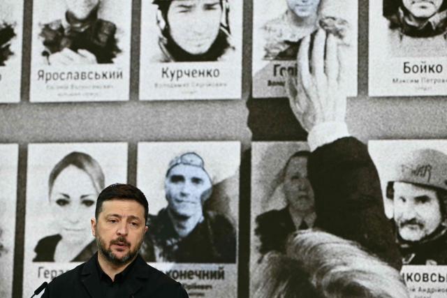 Ukraine's President Volodymyr Zelensky delivers a speech after receiving the International Four Freedoms Award during the Roosevelt Foundation's International Four Freedoms Awards ceremony in Middelburg on April 16, 2026. (Photo by NICOLAS TUCAT / AFP)