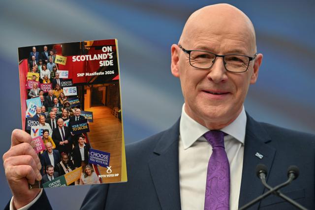 Scotland's First Minister and Scottish National Party (SNP) leader John Swinney takes part in the launch the SNP's 2026 Scottish Parliament election manifesto in Glasgow on April 16, 2026. (Photo by ANDY BUCHANAN / AFP)