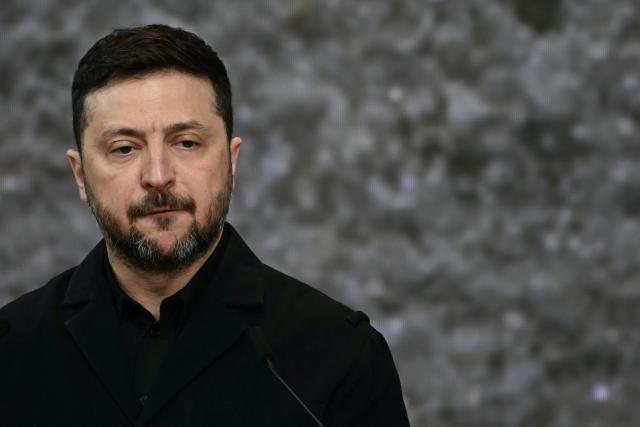 Ukraine's President Volodymyr Zelensky delivers a speech after receiving the International Four Freedoms Award during the Roosevelt Foundation's International Four Freedoms Awards ceremony in Middelburg on April 16, 2026. (Photo by NICOLAS TUCAT / AFP)