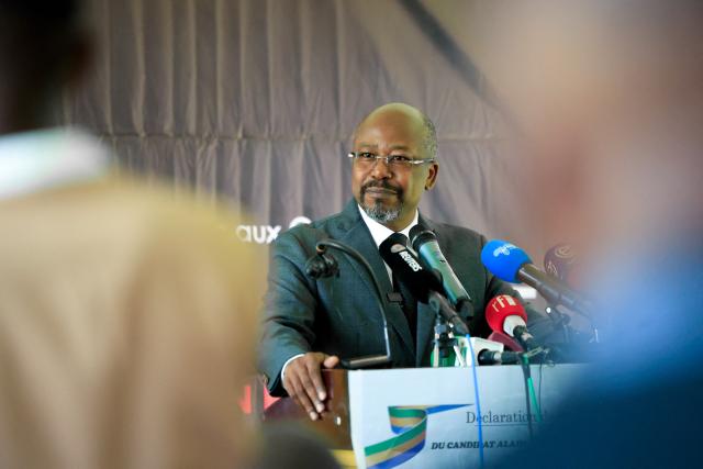 (FILES) Gabon's opposition leader Alain-Claude Bilie-By-Nze speaks during a press conference at the Tahiti Hotel in Libreville on April 14, 2025 after the country's presidential elections. Gabon authorities have arrested the country's main opposition leader Alain-Claude Bilie-By-Nze, his political party said on April 16, 2026.
Bilie-By-Nze was detained at his home on April 15, 2026, his Together For Gabon (EPG) party said, adding that it was carried out in "conditions that we consider arbitrary, brutal and manifestly contrary to the fundamental principles of the rule of law." (Photo by Nao Mukadi / AFP)