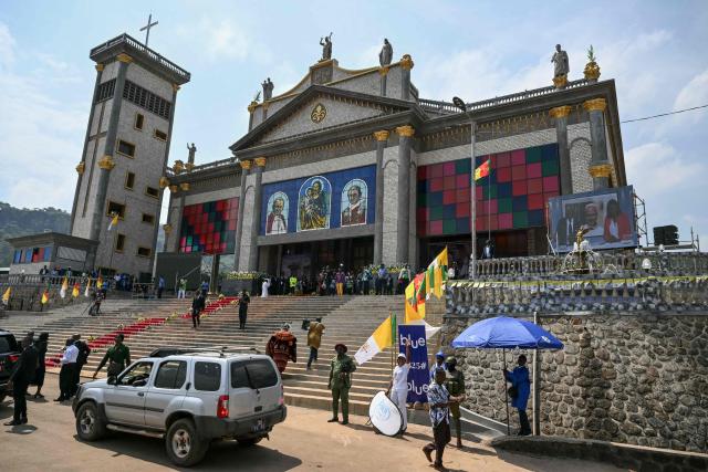A general view of Saint Joseph's Cathedral ahead of his arrival in Bamenda, on the fourth day of an 11-day apostolic journey to Africa, on April 16, 2026. (Photo by Alberto PIZZOLI / AFP)