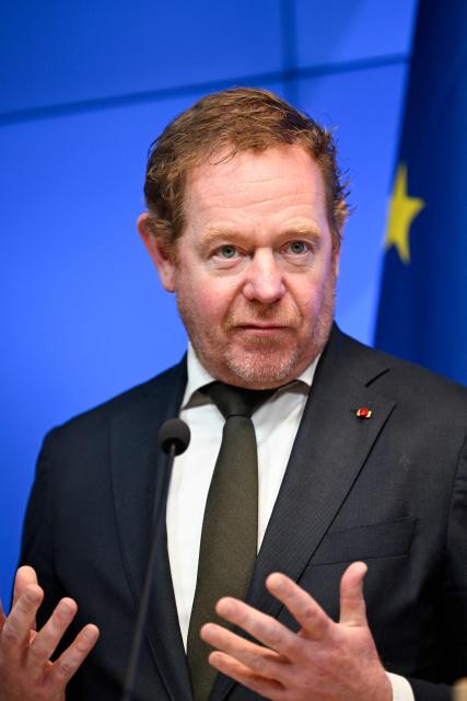 Dutch Minister of Justice and Security David van Weel delivers a press conference during the European Coalition for Civil Preparedness and Resilience meeting in Helsinki, Finland on April 16, 2026. (Photo by Emmi Korhonen / Lehtikuva / AFP) / Finland OUT