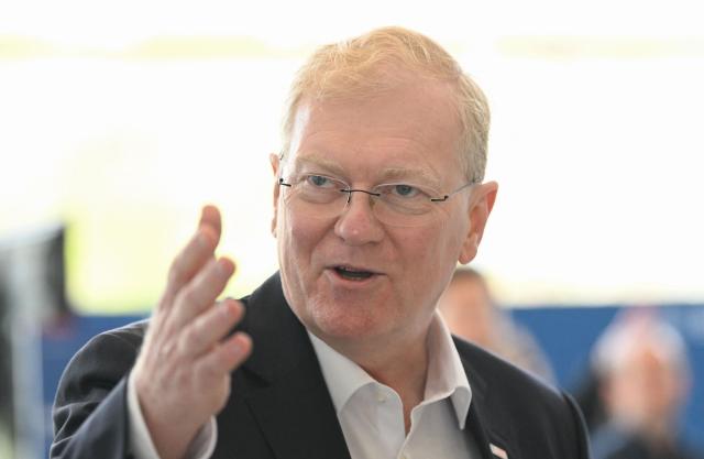 Stefan Hartung, chairman of the board of management of German technology company Bosch, attends the annual press conference at the company’s research center in Renningen, southern Germany, on April 16, 2026. (Photo by THOMAS KIENZLE / AFP)