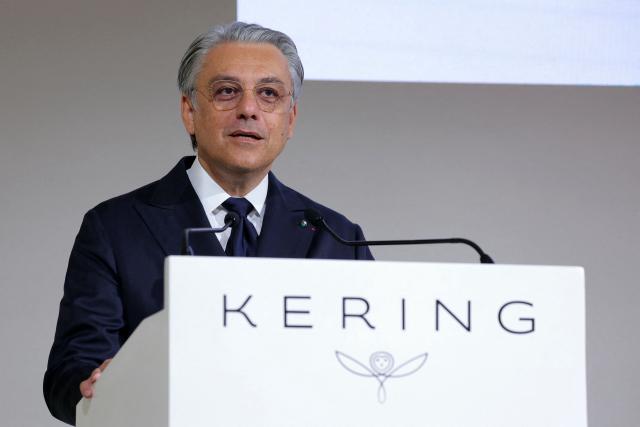 (FILES) French fashion and luxury conglomerate Kering newly appointed chief executive Luca De Meo speaks during the group shareholders' meeting, at Kering headquarters in Paris, on September 9, 2025. French luxury group Kering vowed on April 16, 2026 to "reignite desirability" of its flagging Gucci label, once the jet set's most coveted brand, as it seeks to turn around its financial performance. (Photo by Thomas SAMSON / AFP)
