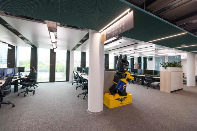 Offices of retail company Amazon Germany's new headquarter building are pictured on April 16, 2026 in Munich. Amazon has had its German headquarters in Bavaria in various offices for nearly 30 years and employs over 6,000 people there. (Photo by AFP)