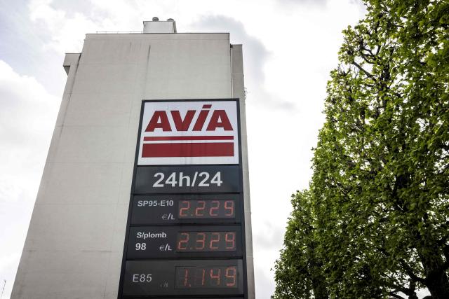 This photograph shows fuel prices displayed on a totem at an Avia petrol station in Charenton-le-Pont, southeast of Paris on April 16, 2026. US-Israel war on Iran, launched on February 28, has roiled global energy and equities markets, sending oil prices skyrocketing after Tehran virtually closed the key Strait of Hormuz. (Photo by Behrouz MEHRI / AFP)
