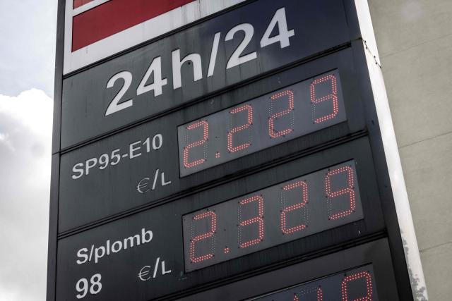 This photograph shows fuel prices displayed on a totem at an Avia petrol station in Charenton-le-Pont, southeast of Paris on April 16, 2026. US-Israel war on Iran, launched on February 28, has roiled global energy and equities markets, sending oil prices skyrocketing after Tehran virtually closed the key Strait of Hormuz. (Photo by Behrouz MEHRI / AFP)