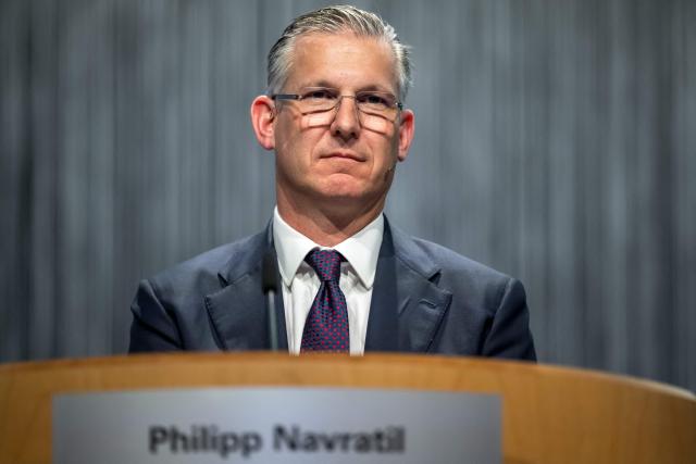 Nestle CEO Philipp Navratil looks on during the annual general meeting of Swiss food giant Nestle in Ecublens near Lausanne, on April 16, 2026. (Photo by Fabrice COFFRINI / AFP)