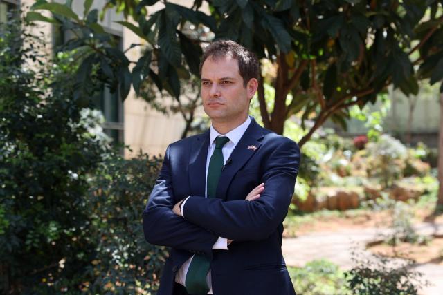 British Middle East Minister Hamish Falconer speaks to the press at the British embassy in central Beirut on April 16, 2026. Falconer called for a ceasefire in Lebanon where Israel and Hezbollah are at war, and welcomed direct talks between Israel and Lebanon. Lebanon was pulled into the Middle East war on March 2 after militant group Hezbollah fired rockets at Israel in support of its backer Iran. Israel has responded with huge strikes and a ground invasion in the country's south. (Photo by Anwar AMRO / AFP)