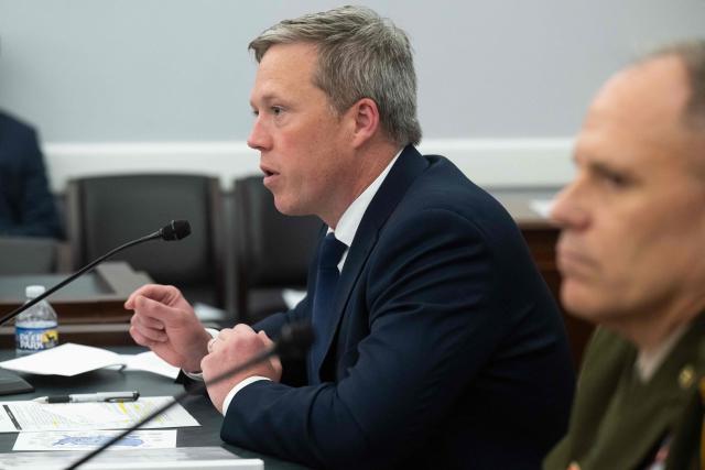 (L/R) Acting Chief of Staff of the Army General Christopher LaNeve and US Secretary of the Army Dan Driscoll testify during a House Appropriations Subcommittee on Defense budget hearing for the US Army on Capitol Hill in Washington, DC, on April 16, 2026. (Photo by SAUL LOEB / AFP)