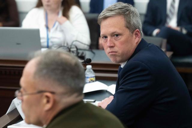 (L/R) Acting Chief of Staff of the Army General Christopher LaNeve and US Secretary of the Army Dan Driscoll testify during a House Appropriations Subcommittee on Defense budget hearing for the US Army on Capitol Hill in Washington, DC, on April 16, 2026. (Photo by SAUL LOEB / AFP)