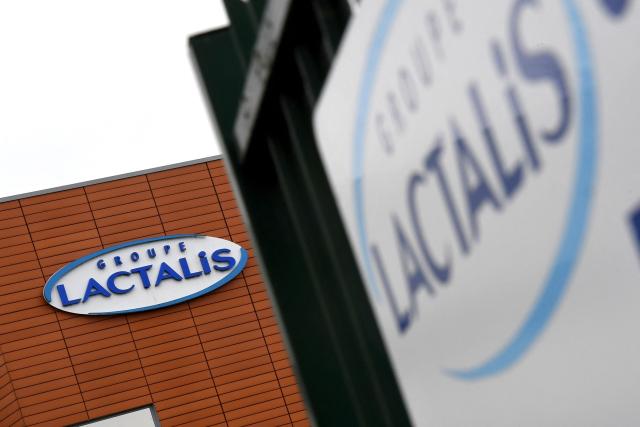 (FILES) A picture taken on January 12, 2018 shows the logo of French dairy group Lactalis on a building in Laval, western France. The French multinational dairy products corporation Lactalis announced on April 16, 2026, that it recorded revenue of 31.2 billion euros in 2025, up 2.9% year-on-year, despite the "strong impact" of exchange rates on its operations, mainly in the United States, its second-largest market. (Photo by DAMIEN MEYER / AFP)