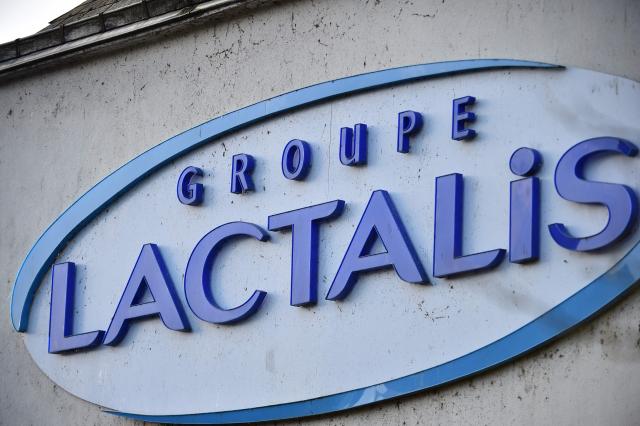 (FILES) A photo shows the Lacatlis logo at the group's headquarters in Laval, northwestern France, on January 17, 2018. The French multinational dairy products corporation Lactalis announced on April 16, 2026, that it recorded revenue of 31.2 billion euros in 2025, up 2.9% year-on-year, despite the "strong impact" of exchange rates on its operations, mainly in the United States, its second-largest market. (Photo by JEAN-FRANCOIS MONIER / AFP)