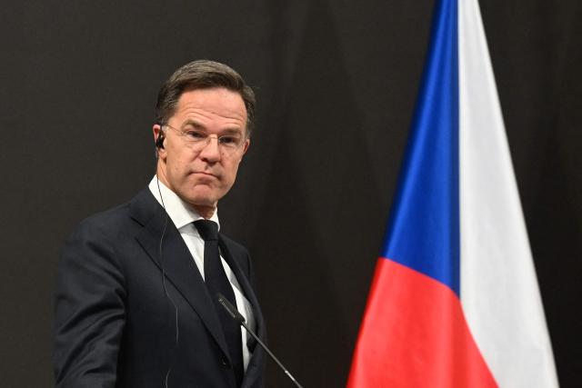 NATO Secretary General Mark Rutte attends a joint press conference with the Czech Republic's Prime Minister after talks in Prague, on April 16, 2026. (Photo by Michal Cizek / AFP)