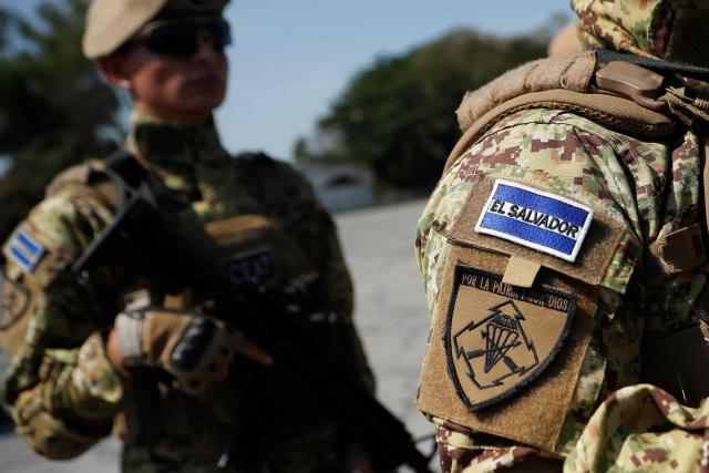Soldiers of El Salvador’s Special Operations Group stand in formation during the inauguration ceremony of the multinational military exercise CENTAM GUARDIAN 2026, at the Special Forces Command headquarters in Ilopango, El Salvador on April 16, 2026. (Photo by Marvin RECINOS / AFP)