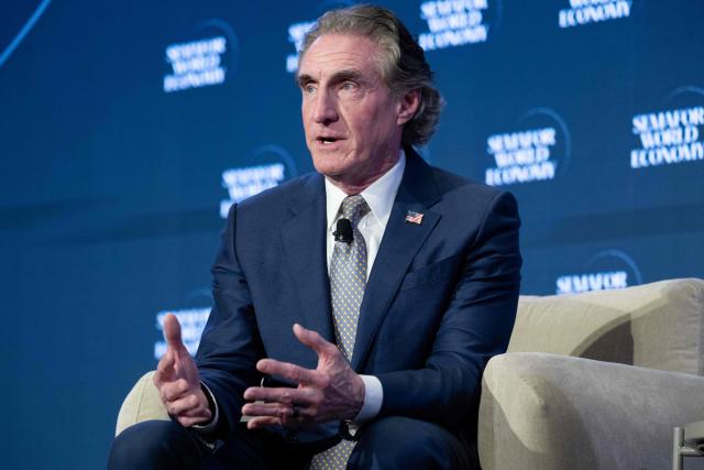 US Interior Secretary Doug Burgum speaks during the 2026 Semafor World Economy conference in Washington, DC, on April 16, 2026. (Photo by SAUL LOEB / AFP)