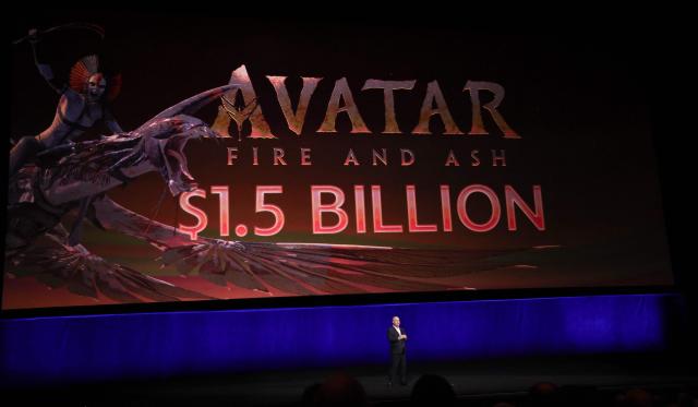 Co-Chairman of Disney Entertainment Alan Bergman speaks on stage beside a screen displaying box office figures for Hoppers, which has grossed more than $350 million worldwide, during the Walt Disney Studios presentation at CinemaCon at The Colosseum at Caesars Palace on April 16, 2026 in Las Vegas, Nevada. (Photo by VALERIE MACON / AFP)