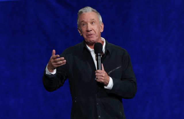 US actor Tim Allen promotes "Toy Story 5" during the Walt Disney Studios presentation at CinemaCon at The Colosseum at Caesars Palace on April 16, 2026 in Las Vegas, Nevada. (Photo by VALERIE MACON / AFP)
