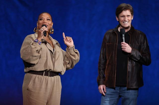 US actors Queen Latifah and Denis Leary promote "Ice Age 6" during the Walt Disney Studios presentation at CinemaCon at The Colosseum at Caesars Palace on April 16, 2026 in Las Vegas, Nevada. (Photo by VALERIE MACON / AFP)