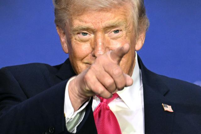 US President Donald Trump gestures during a roundtable discussion on his "no tax on tips" policy at the AC Hotel Las Vegas Symphony Park in Las Vegas, Nevada, on April 16, 2026. (Photo by Jim WATSON / AFP)
