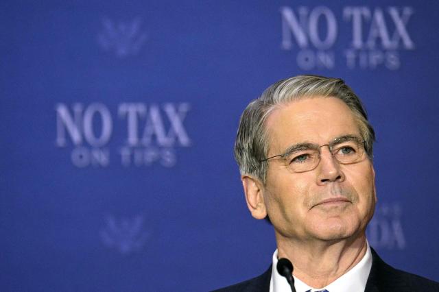 US Secretary of Treasury Scott Bessent attends a roundtable discussion on the US president's "no tax on tips" policy at the AC Hotel Las Vegas Symphony Park in Las Vegas, Nevada, on April 16, 2026. (Photo by Jim WATSON / AFP)