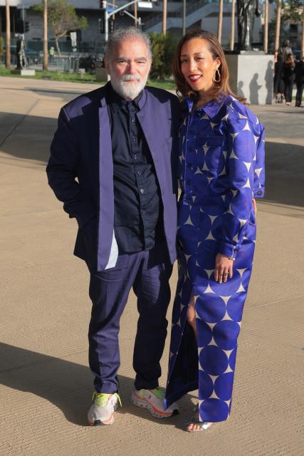 Cuban-US artist Jorge Pardo and Alexis Johnson attend the Los Angeles County Museum of Art's (LACMA) opening gala for the David Geffen Galleries at LACMA in Los Angeles, on April 16, 2026. (Photo by Etienne LAURENT / AFP)