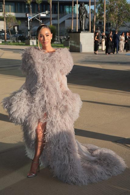 US model Tara Dollinger attends the Los Angeles County Museum of Art's (LACMA) opening gala for the David Geffen Galleries at LACMA in Los Angeles, on April 16, 2026. (Photo by Etienne LAURENT / AFP)