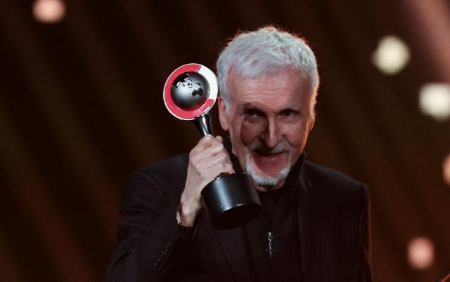 Cinema United Spirit of the Industry award recipient Canadian filmmaker James Cameron speaks on stage during the CinemaCon 2026 Big Screen Achievement Awards at OMNIA Nightclub at Caesars Palace in Las Vegas, Nevada on April 16, 2026. (Photo by VALERIE MACON / AFP)