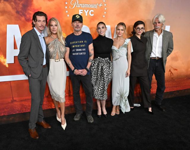 US actors Jacob Lofland, Ali Larter, Billy Bob Thornton, Demi Moore, Michelle Randolph, Paulina Chavez and Sam Elliott attend the official Emmy FYC event for "Landman" at the Television Academy Saban Center in North Hollywood, California, on April 16, 2026. (Photo by LISA O'CONNOR / AFP)