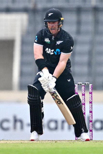 New Zealand’s Nick Kelly plays a shot during the first one-day international (ODI) cricket match between Bangladesh and New Zealand, at Sher-e-Bangla National Stadium in Mirpur on April 17, 2026. (Photo by MUNIR UZ ZAMAN / AFP)