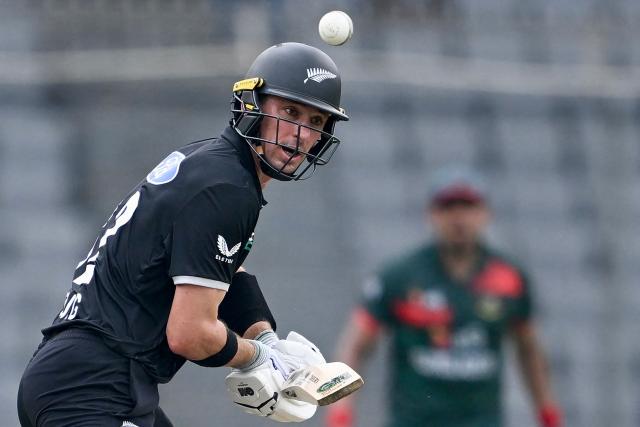 New Zealand’s Will Young plays a shot during the first one-day international (ODI) cricket match between Bangladesh and New Zealand, at Sher-e-Bangla National Stadium in Mirpur on April 17, 2026. (Photo by MUNIR UZ ZAMAN / AFP)
