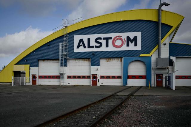 A picture taken on April 16, 2026 shows the Alstom rail manufacturing plant in Aytre, near La Rochelle, south-western France. Alstom’s share price plunged nearly 30% on April 17, 2026 less than half an hour after the opening of a session on the Paris Stock Exchange, following a downward revision of its financial performance targets due to delivery delays. (Photo by Philippe LOPEZ / AFP)