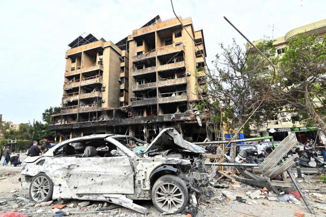 A general view shows destruction in Beirut's southern suburbs after a 10-day ceasefire with Israel came into effect on April 17, 2026. A 10-day ceasefire deal struck between Lebanon and Israel took effect on April 17, sending displaced residents streaming south towards their homes, even as the Lebanese army warned of "a number of violations" in the area. (Photo by FADEL itani / AFP)